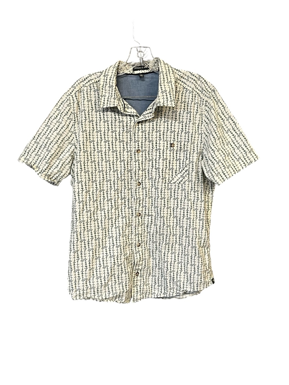 Toad&Co Shirt Men’s M Organic Cotton Camp Button Up Cream Green Print